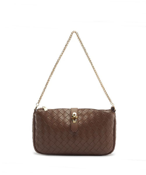 Bolsa Pequena Tressê Marrom Alça Corrente