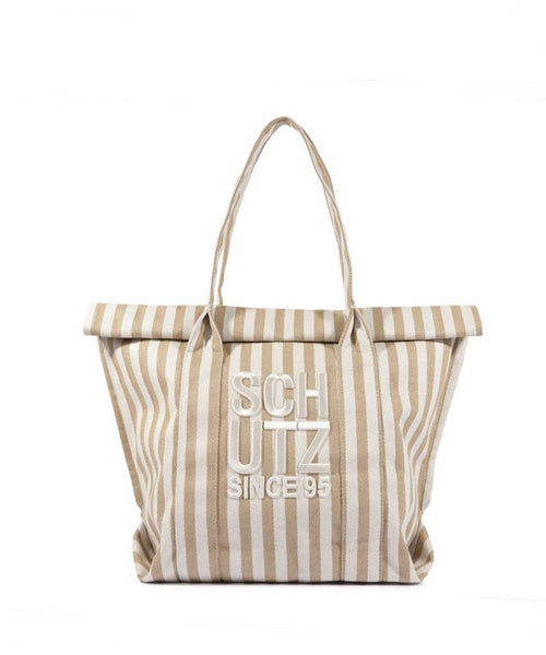 Bolsa Grande Tecido Listras Nude