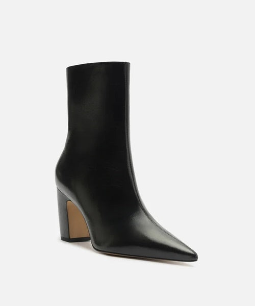 Bota Preta Couro Cano Médio Bico Fino Zíper
