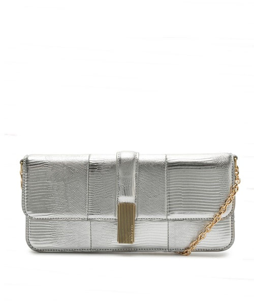 Bolsa Clutch Prata Média Snake Corrente Metais