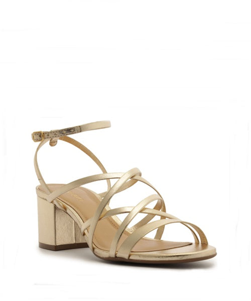Sandália Salto Bloco Tiras Dourada