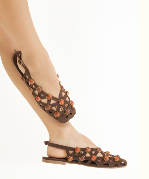Sapatilha Slingback Couro Camurça Coffee