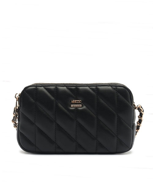 Bolsa Pequena Alça Corrente Duplo Zíper Preto