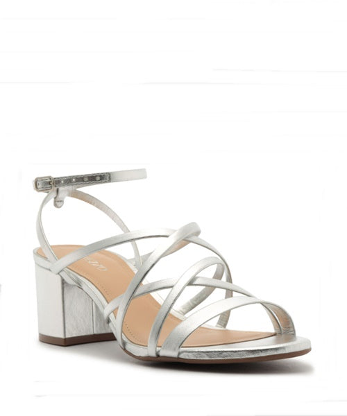 Sandália Salto Bloco Tiras Prata