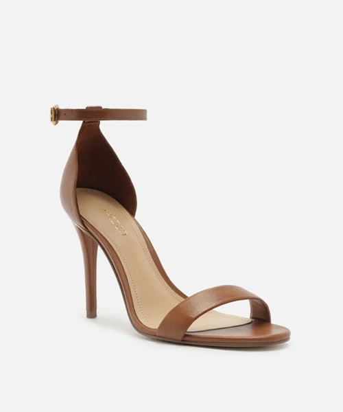 Sandália Marrom Couro Salto Alto Fino Isabelli