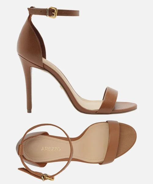 Sandália Marrom Couro Salto Alto Fino Isabelli