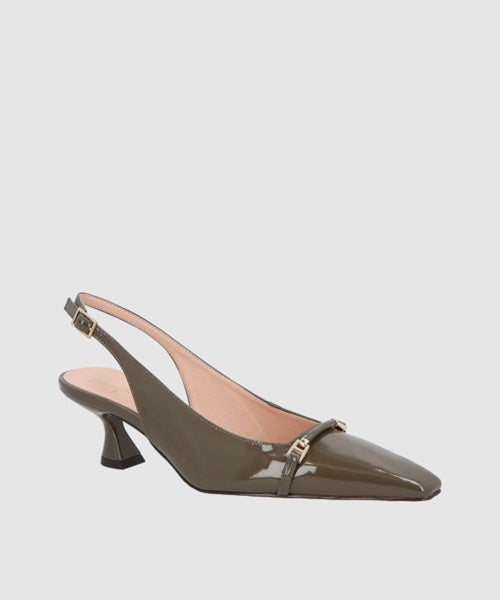 Scarpin Slingback em Verniz Verde Tomilho e Salto Kitten Heel