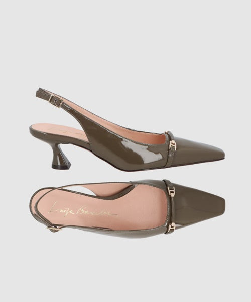 Scarpin Slingback em Verniz Verde Tomilho e Salto Kitten Heel