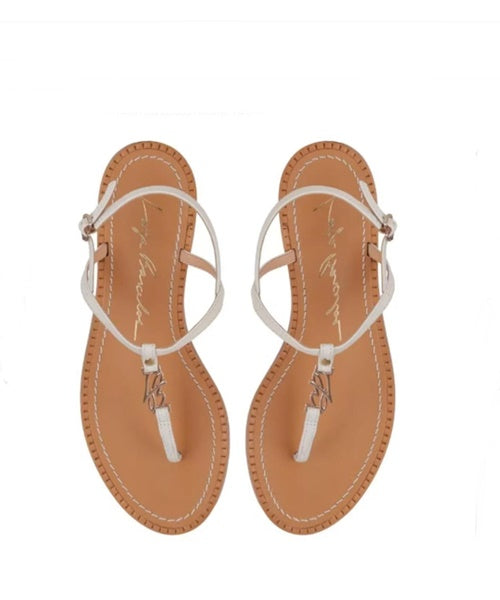 Sandália Rasteira Tira Única LB em Couro Off White