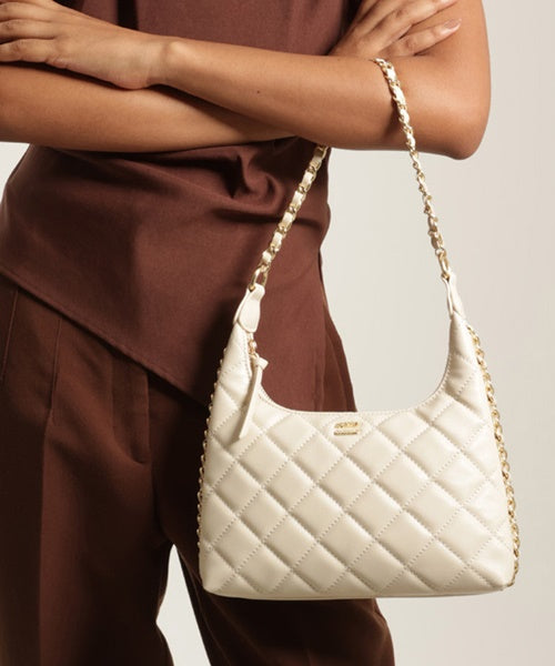 Bolsa Shoulder Branca Média Matelassê Alça Corrente