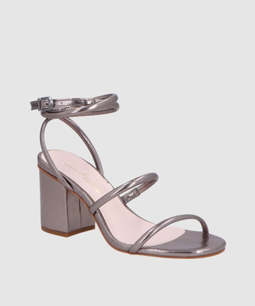 Sandália Salto Médio Tiras Paralelas Rolotê Chumbo