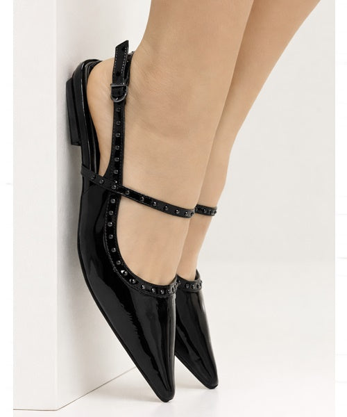 Sapatilha Slingback Bico Fino Verniz Preto
