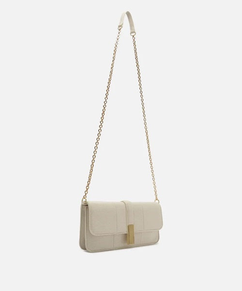 Bolsa Clutch Branca Média Snake Corrente Metais
