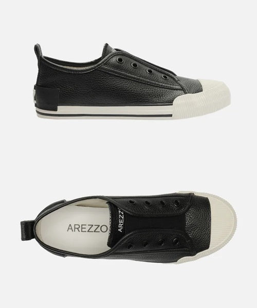 Tênis Slip On Preto Couro Elástico -