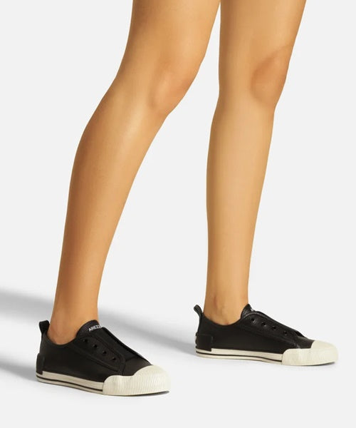 Tênis Slip On Preto Couro Elástico