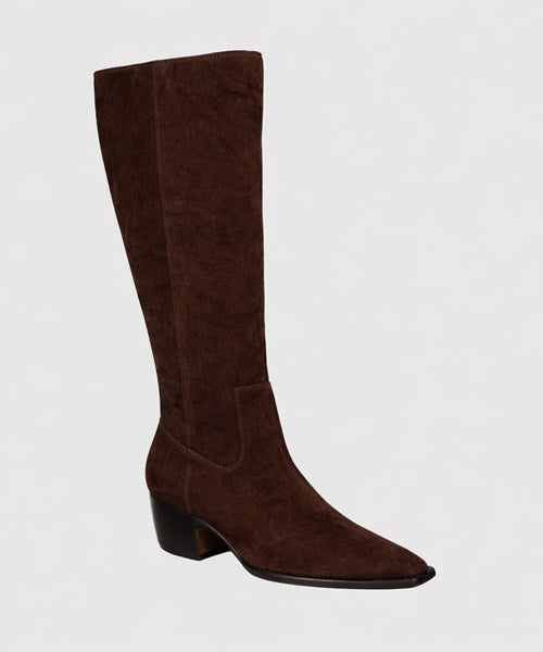 Bota Western Cano Alto em Camurça Coffee - Luiza Barcelos