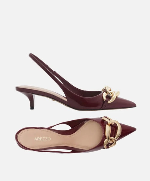 Scarpin Vermelho Salto Kitten Slingback Elos