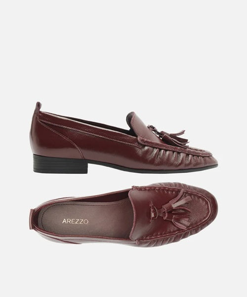 Mocassim Vinho Couro Bico Redondo Barbicacho