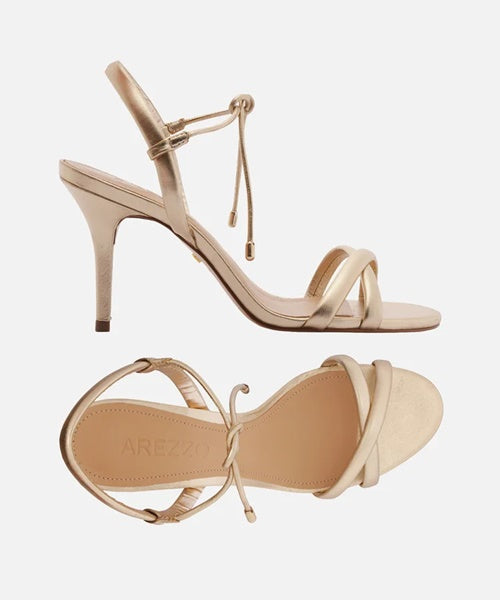 Sandália Dourada Salto Fino Tiras