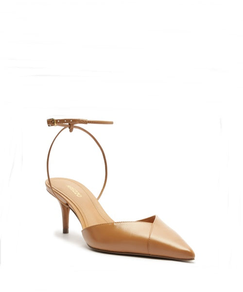Scarpin Caramelo Couro Salto Kitten Aberto