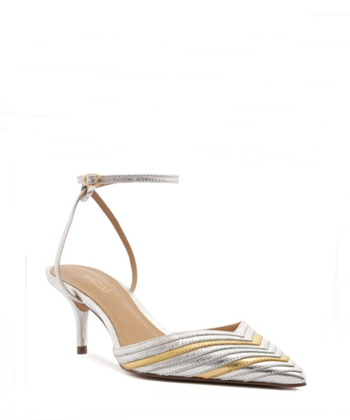 Scarpin Metalizado Ouro/Prata Slingback Salto Baixo