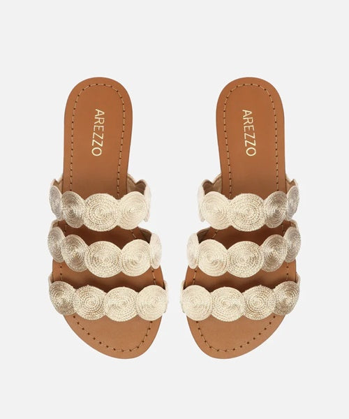 Rasteira Off-White Tiras Bordadas -