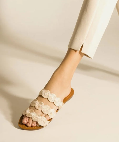 Rasteira Off-White Tiras Bordadas -