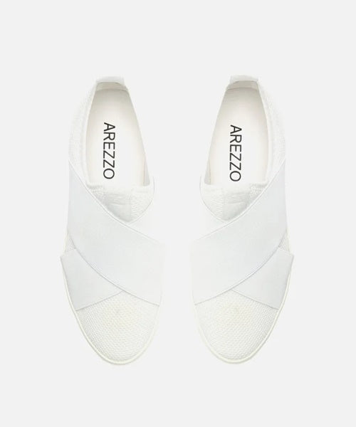 Slip On Branco Tecido Sola Baixa Elásticos -