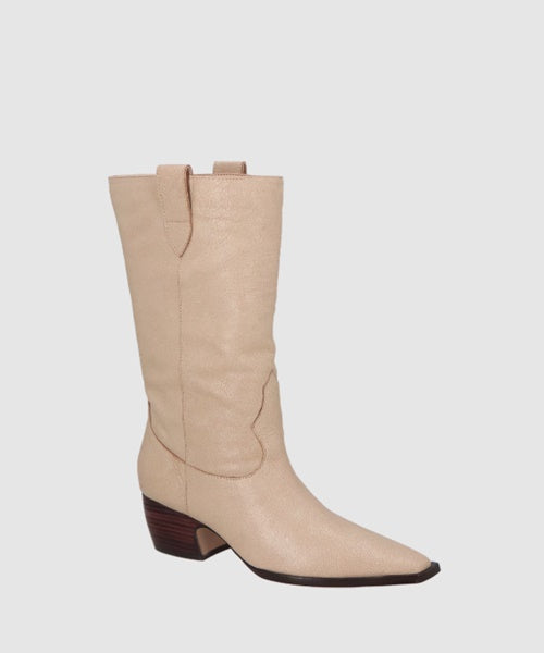 Bota Western Cano Médio em Couro Bege