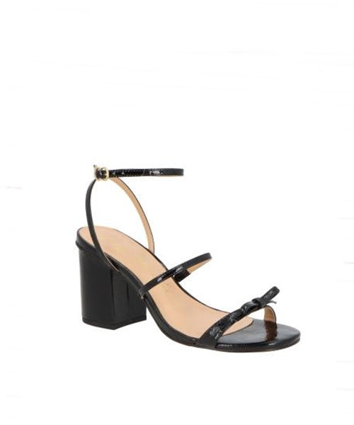 Sandália Salto Médio Verniz Preto Laço
