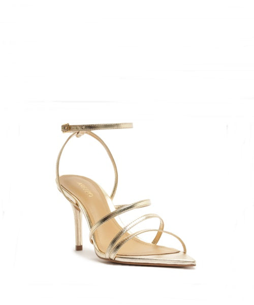 Sandália Salto Alto Bico Folha Ouro