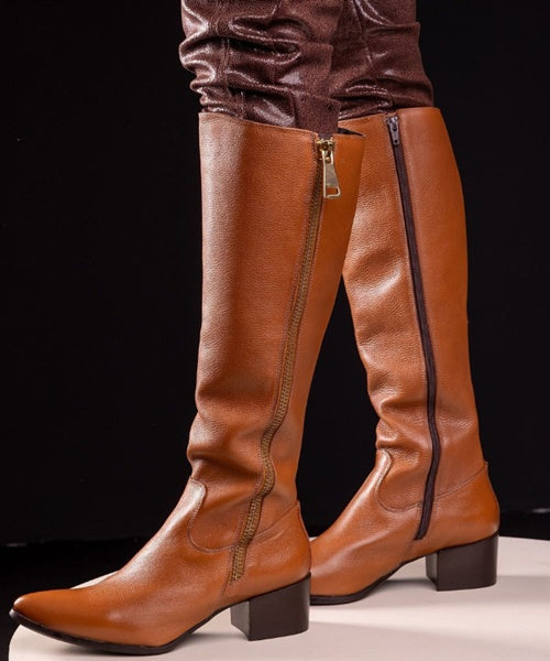 Bota Cano Alto Montaria em Couro Damasco - Mezzo Punto