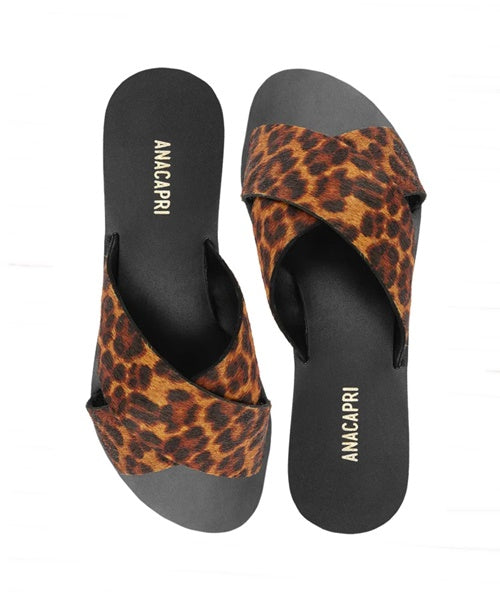 Rasteira Tiras Cruzadas Couro Animal Print