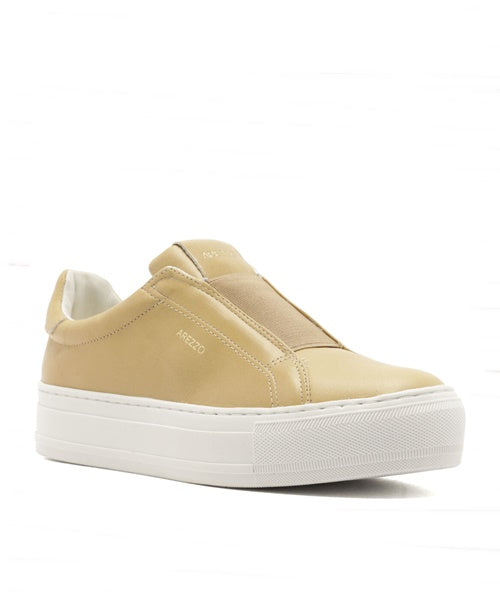 Tênis Verano Couro Flatform Metal Dourado