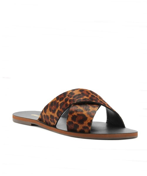 Rasteira Tiras Cruzadas Couro Animal Print