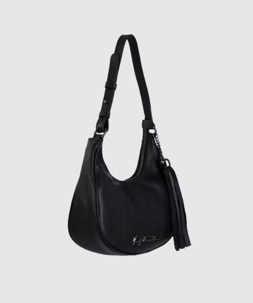 Bolsa Baguete Meia Lua em Couro Preto Pequena