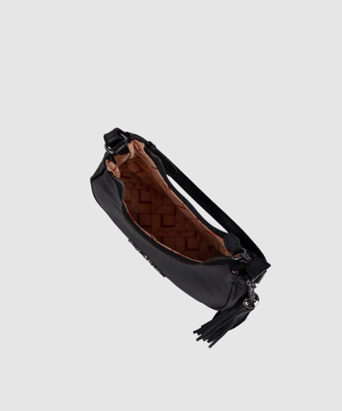 Bolsa Baguete Meia Lua em Couro Preto Pequena