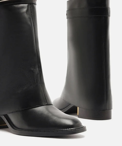Bota Preta Couro Cano Médio Polaina Salto Bloco - Arezzo