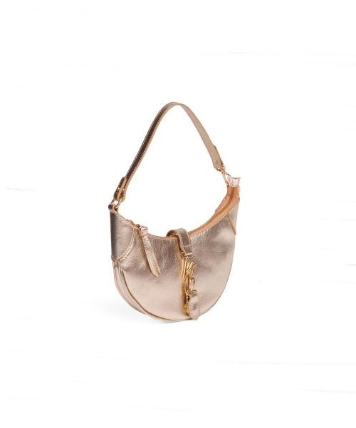 Bolsa Média em Couro Dourado com Detalhe Ouro