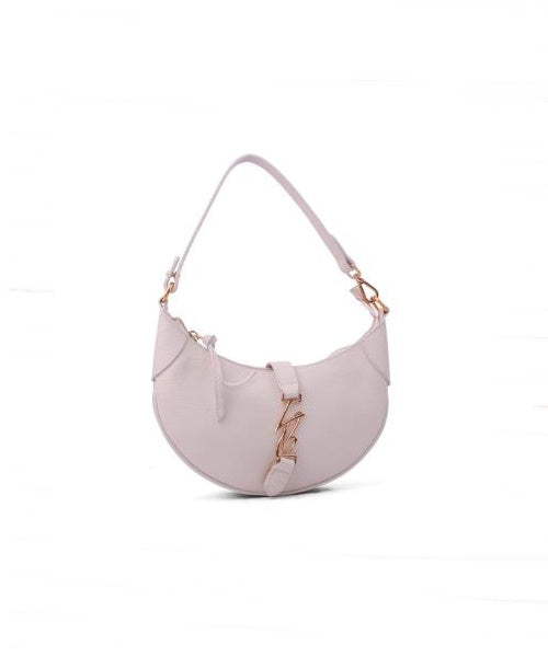 Bolsa Média em Couro Off White com Detalhe Ouro