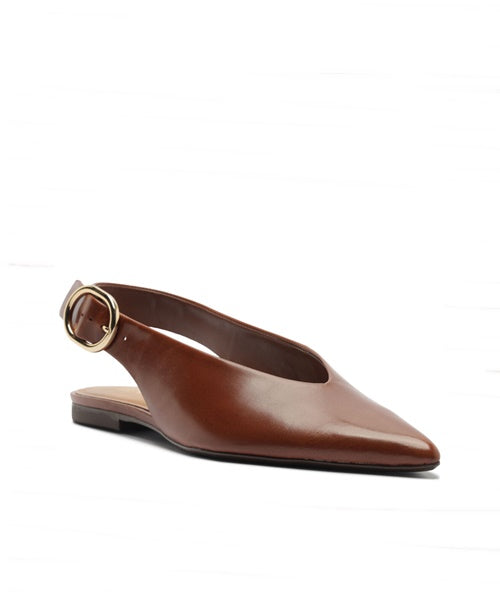 Sapatilha Bico Fino Marrom Slingback Fivela