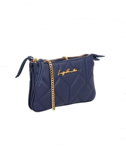 Bolsa Pequena em Couro Azul Atlântico Tira Dupla com Corrente