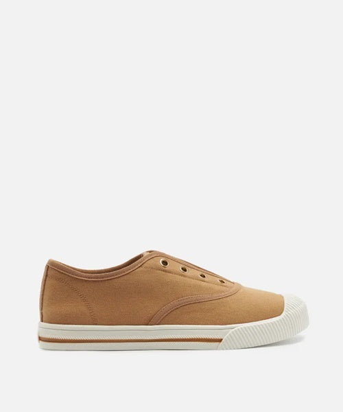 Tênis Slip On Marrom Lona Elástico