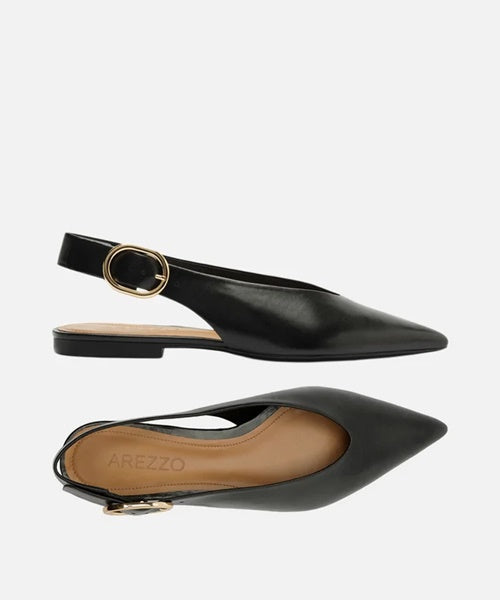 Sapatilha Preta Couro Slingback Bico Fino Becca