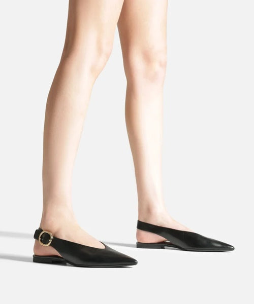 Sapatilha Preta Couro Slingback Bico Fino Becca