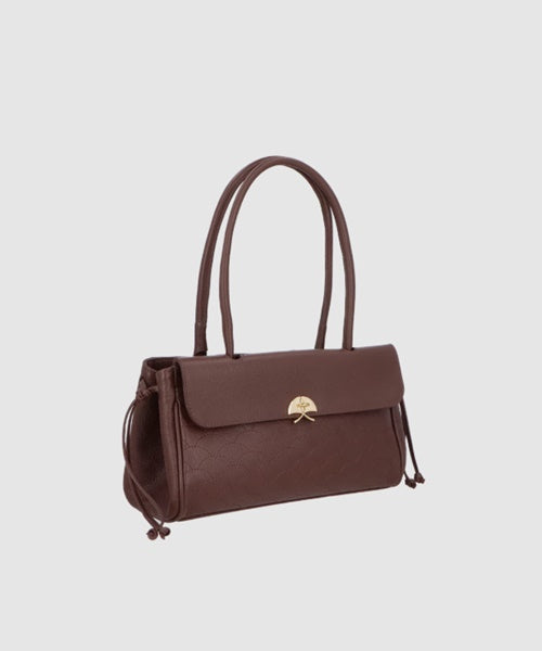 Bolsa Média em Couro Marrom com Bordado