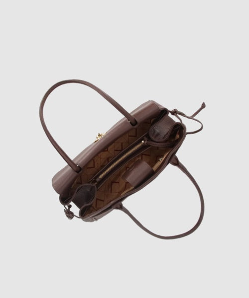 Bolsa Média em Couro Marrom com Bordado