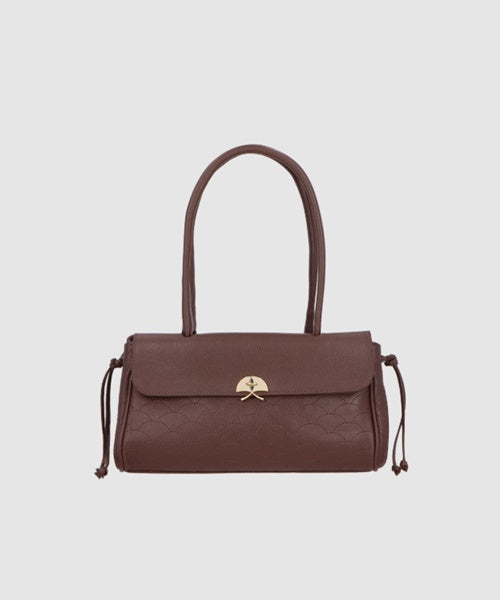 Bolsa Média em Couro Marrom com Bordado