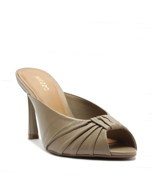 Sandália Mule Drapeado Salto Alto Grey