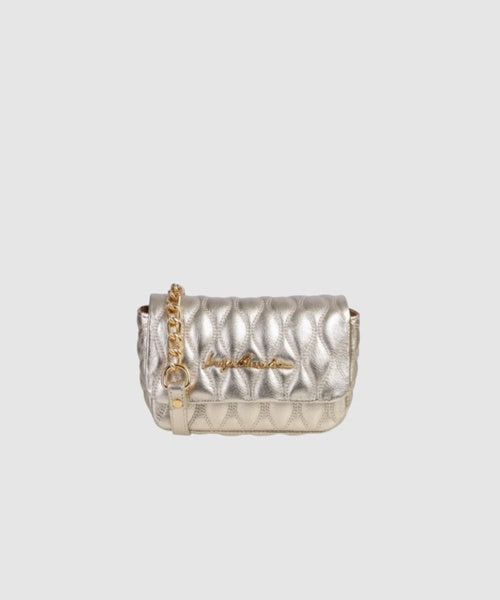 Bolsa Crossbody em Couro Dourado com Corrente Pequena